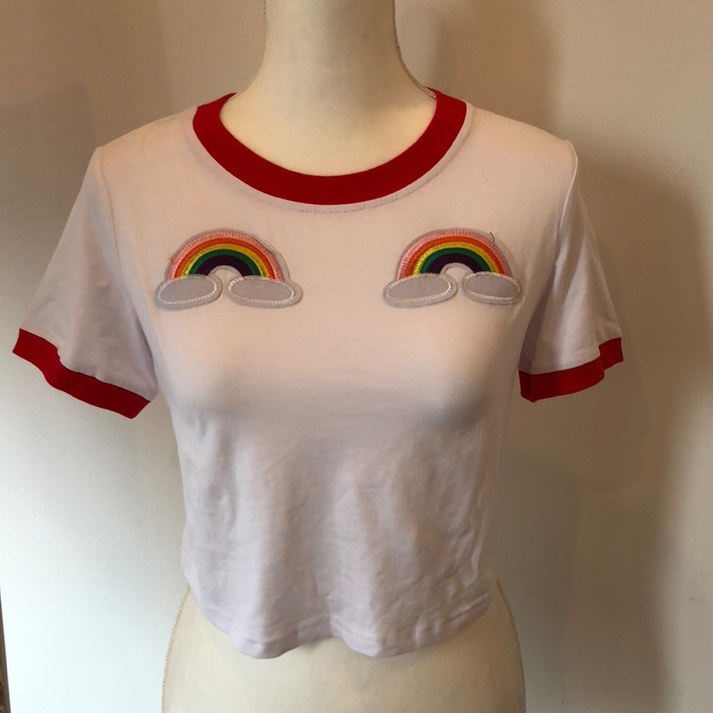 Top with rainbow embroidery